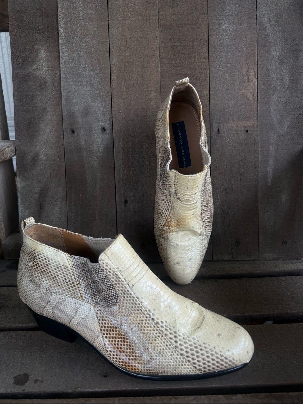 Vintage Giorgio Brutini Genuine Snakeskin Leather Demi Ankle Boots - Men's 11M